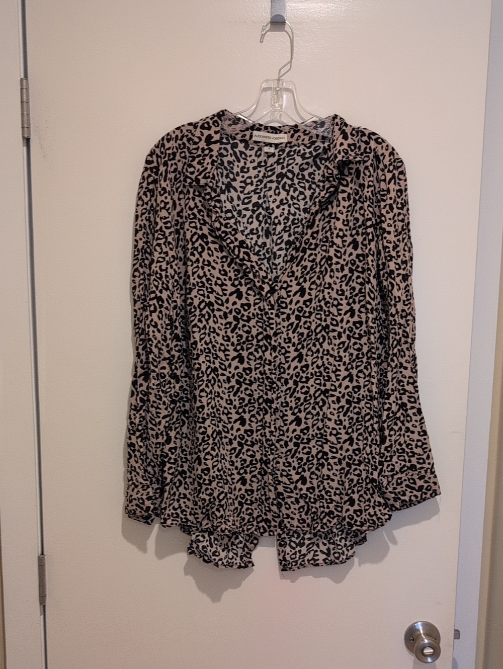 Leopard Print Button-Front Blouse - Taupe/Black by UNKNOWN